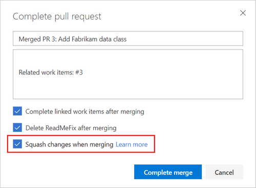 Squash merge option in pull request